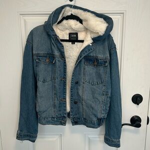 Faux Fur Lined Hooded Denim Jacket